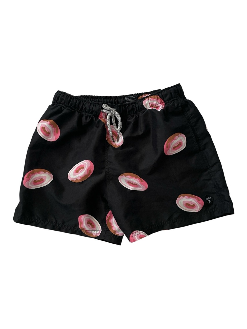 Molokai Surf Co Men’s Mesh Lined Swim Shorts - Black & Pink Donut Print, Size M